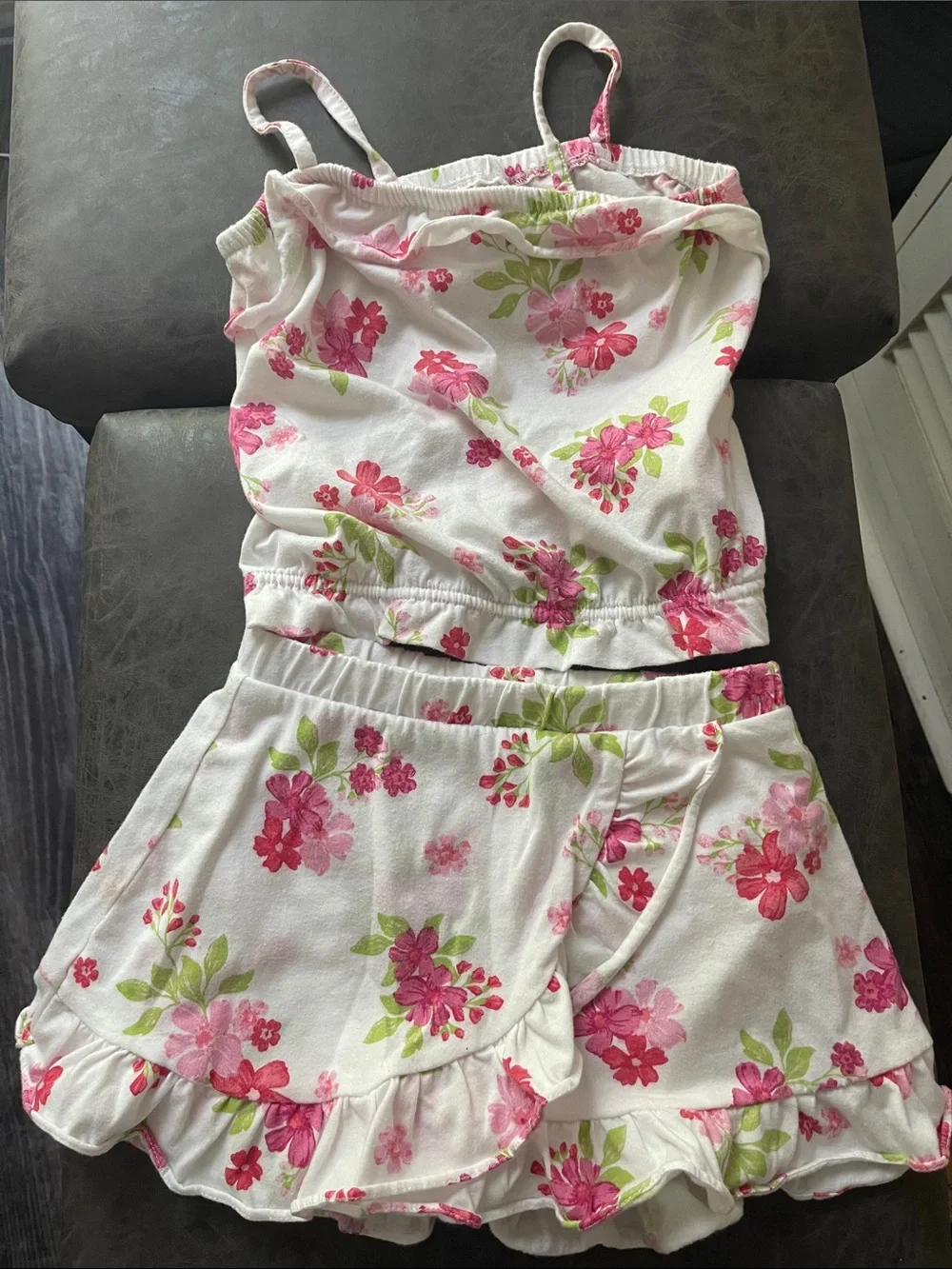 The Children's Place White Tank & Skort Set with Pink Floral Print